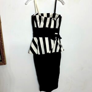 Tatyana vintage black and white stripe peplum wiggle dress Midi xS women’s